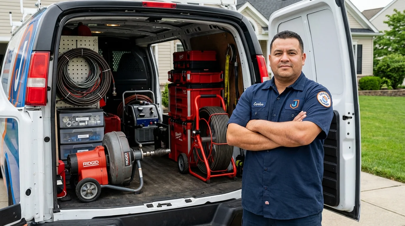 Professional drain cleaning equipment and Johns Plumbing LLC plumber in Braddock