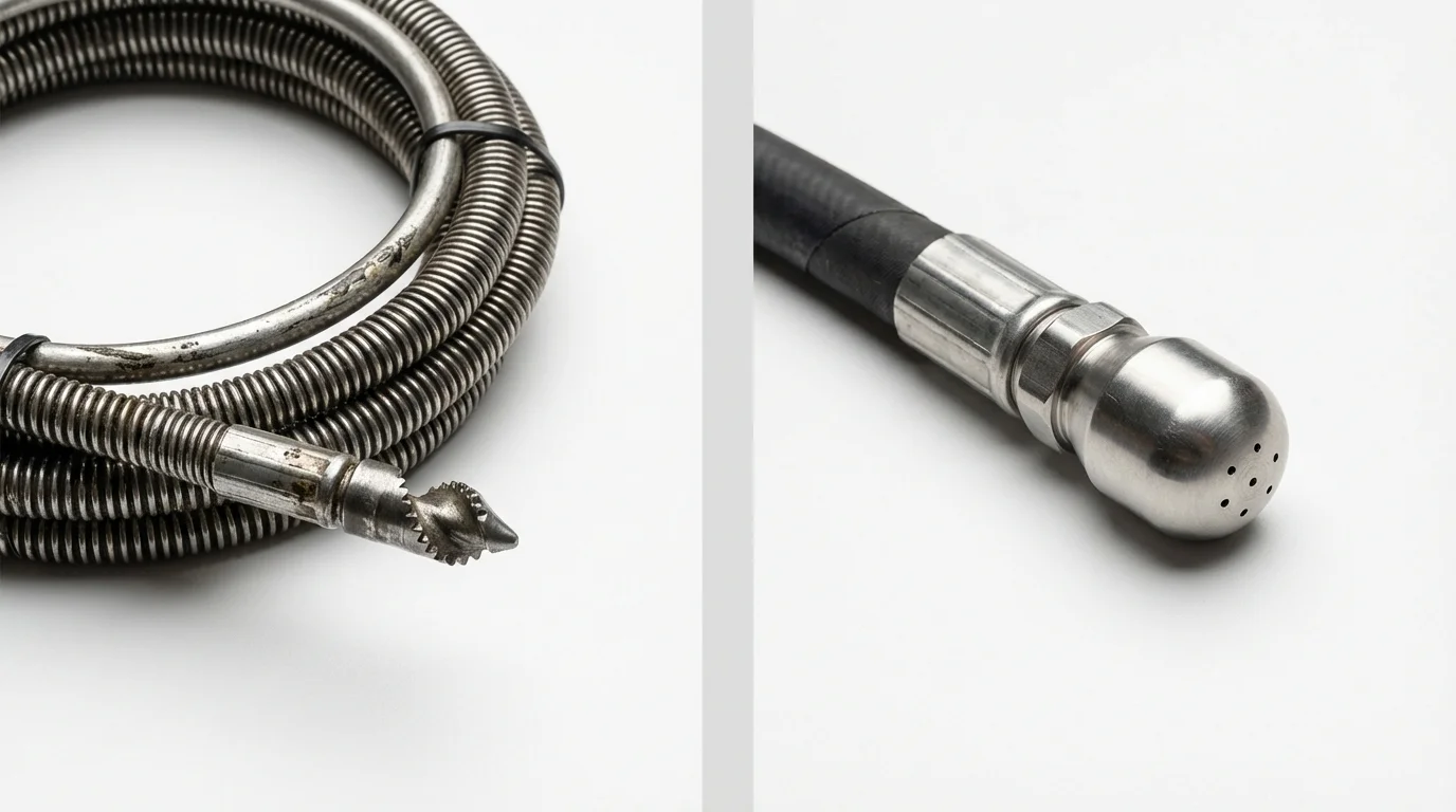 Drain snake cable and hydro jetting nozzle used for drain cleaning in Braddock, PA