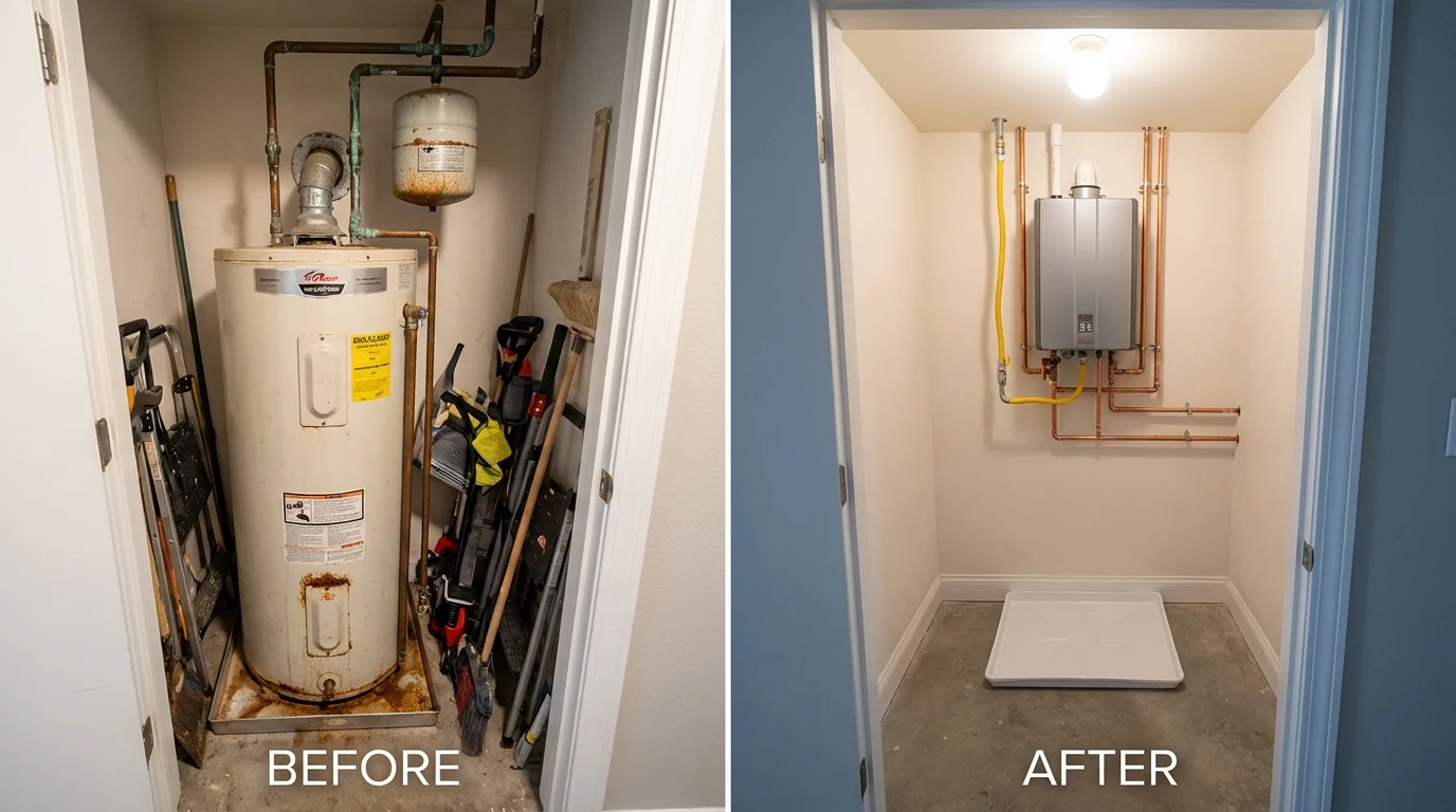 Tank water heater versus wall-mounted tankless unit comparison for Braddock, PA homeowners