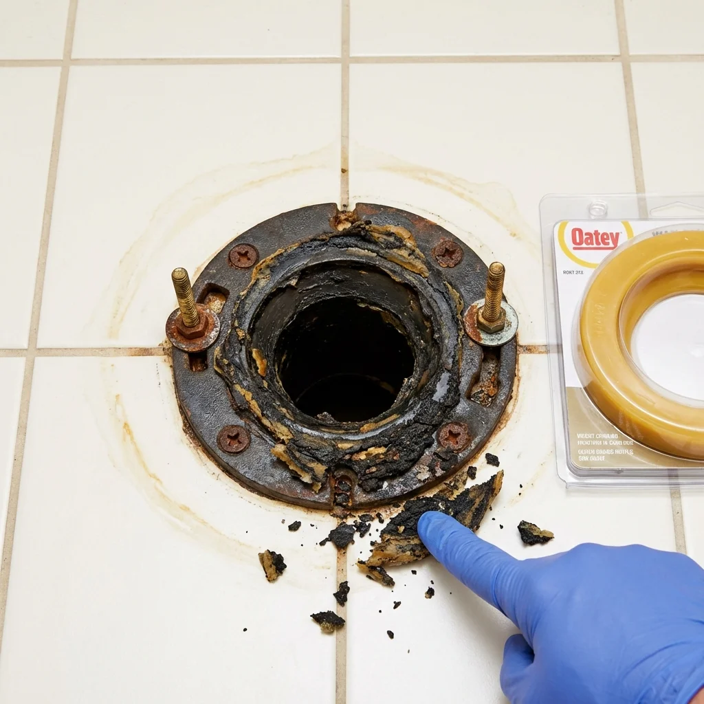 Failed wax ring showing water seepage at the base of a toilet in a Braddock, PA home